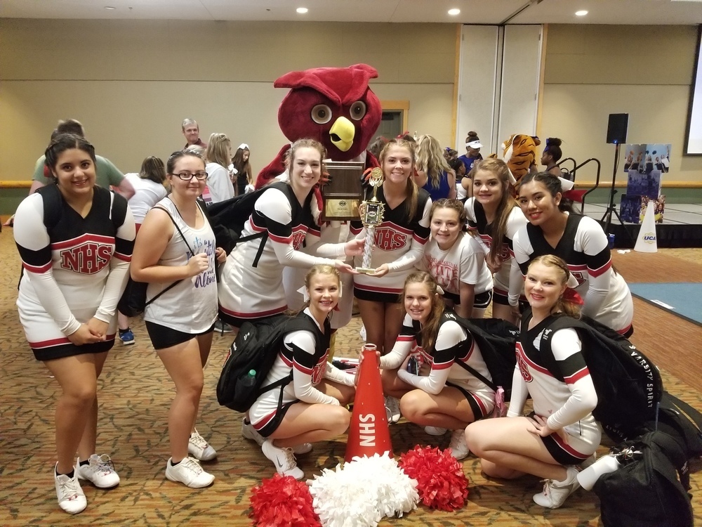 Cheerleaders with Owl Mascot