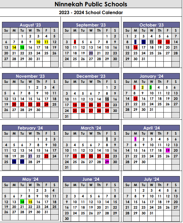 Ninnekah 2023-2024 School Calendar 