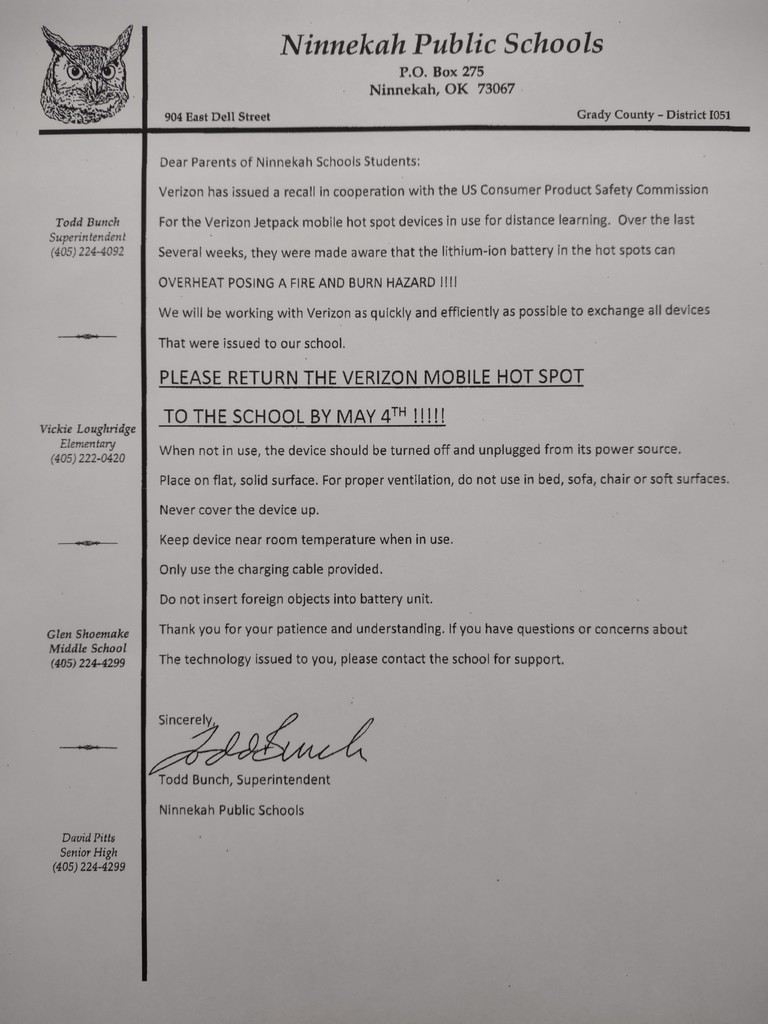Hot Spot Return Letter