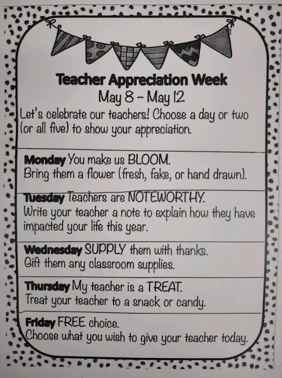 Elem Teacher Appreciation activities 